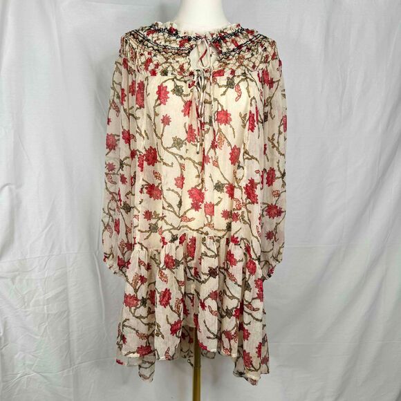Free People Keeping Up With Kara Floral Ruffled Hem Bohemian Dress Cottagecore L - Picture 4 of 12
